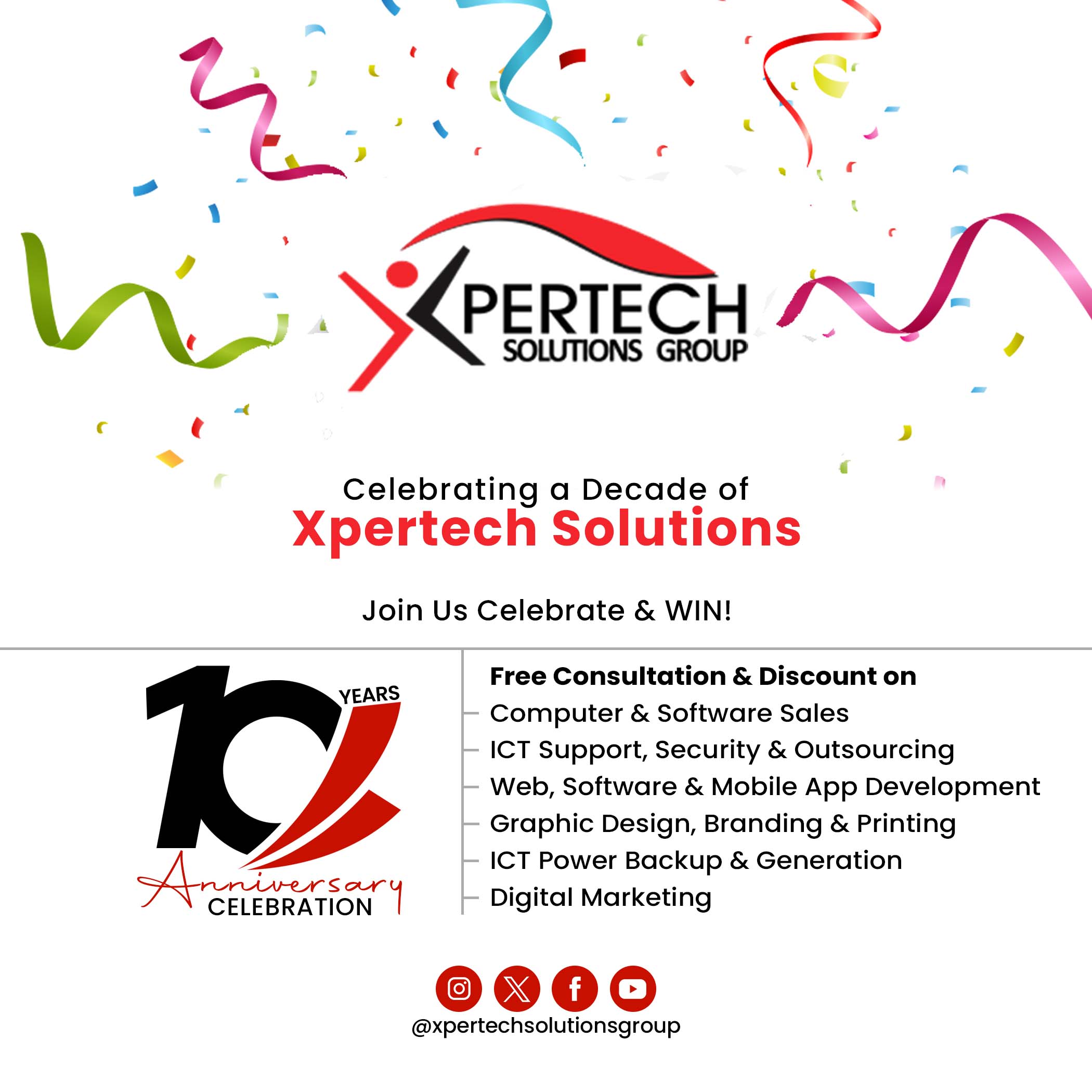 Xpertech Solutions 10th Anniversary Celebration - A group of people cheering and celebrating